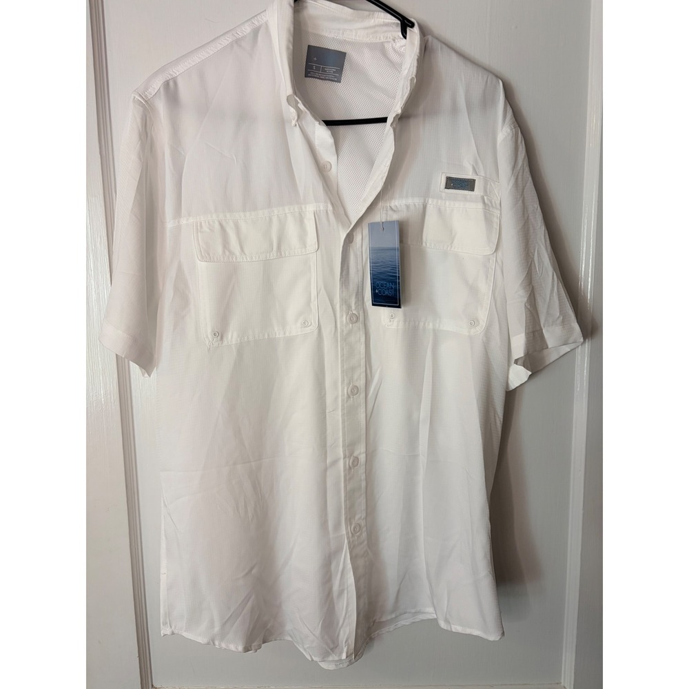 Ocean + Coast Mens White Short Sleeve Fishing Shirt Quick Dry Vented Back S